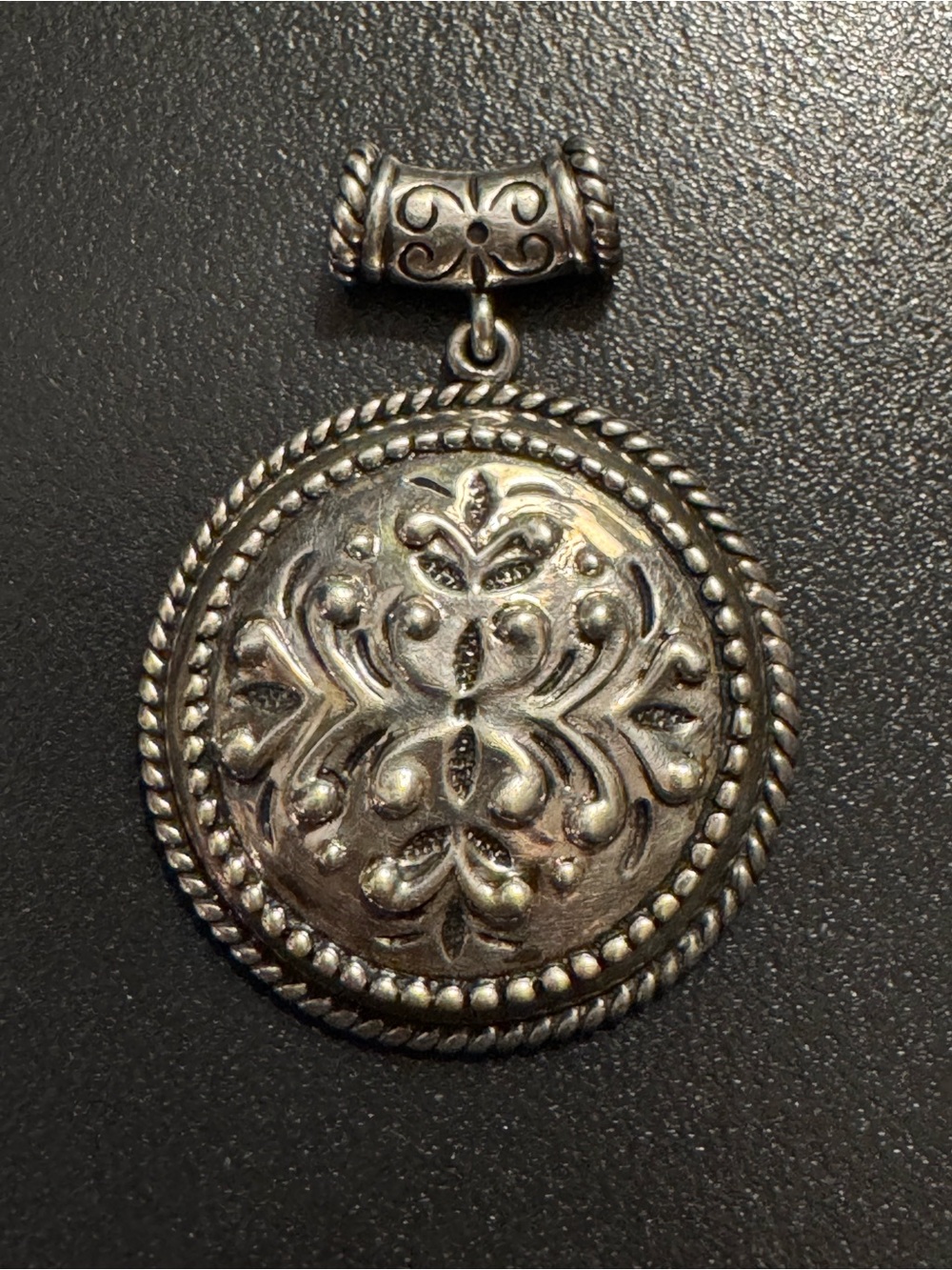 Ornate Sterling Silver Repousse Slider Pendant – 11.59g